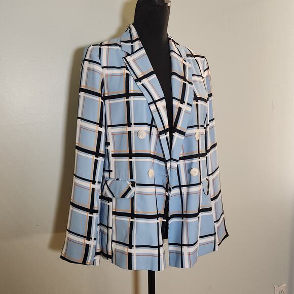 TOPSHOP Blazer in Window Pane Blue Plaid, Size 6 - Picture 6 of 14